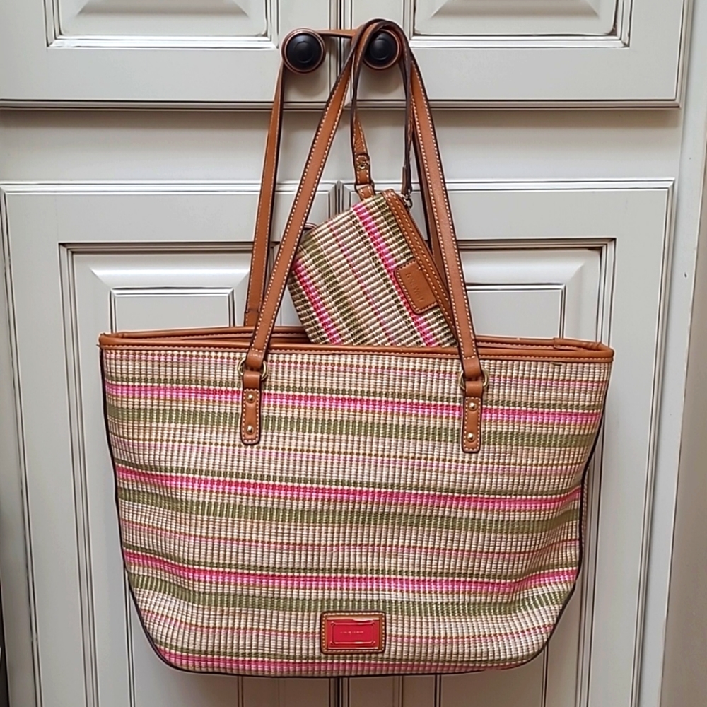 Nine West Pink, Green, Cream w/tan Trim & Matching Mini 👛